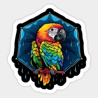 Parrot Rainy Day With Umbrella Sticker
